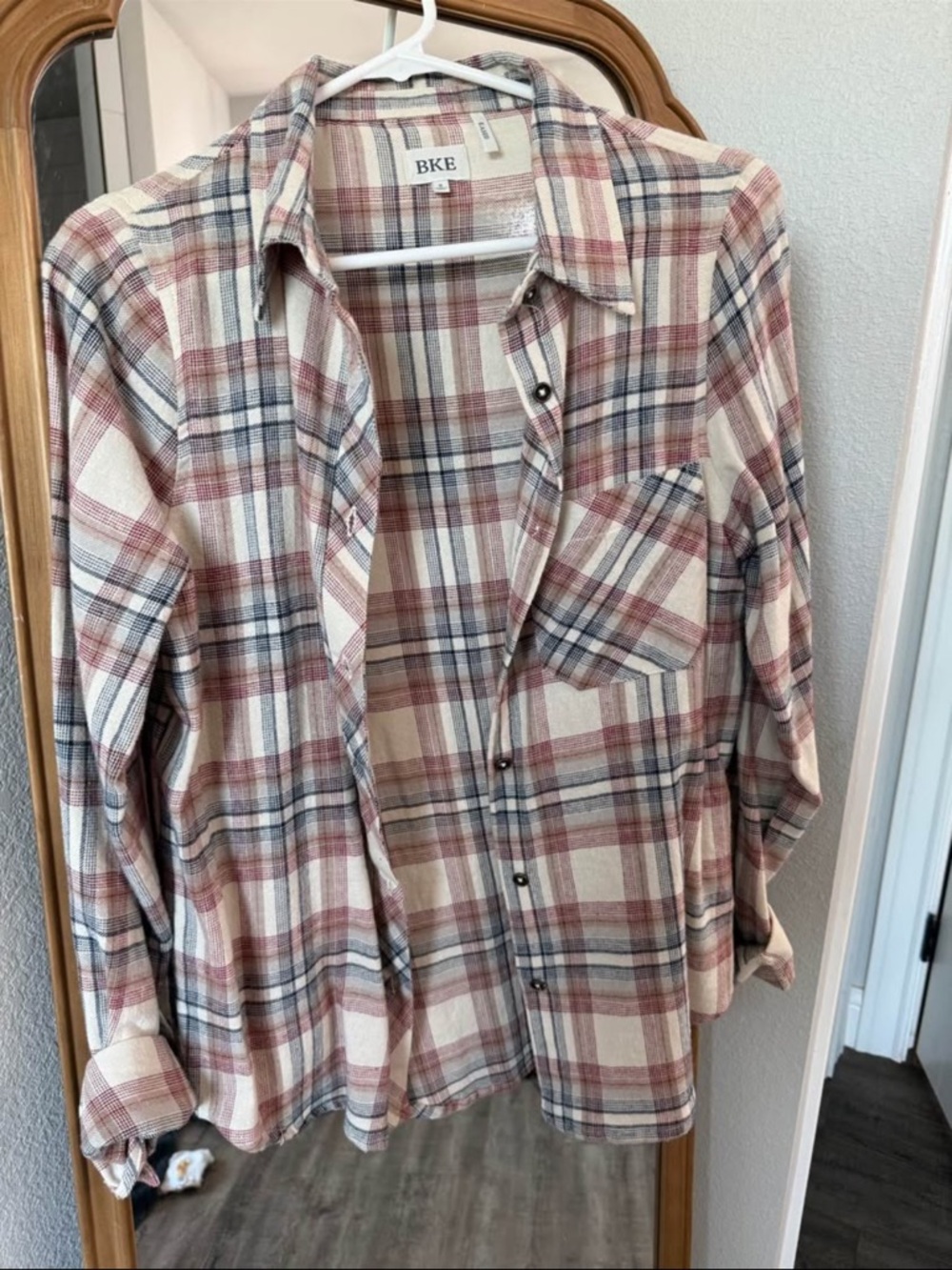 BKE Plaid Button-Down Shirt in Cream, Rust & Gray